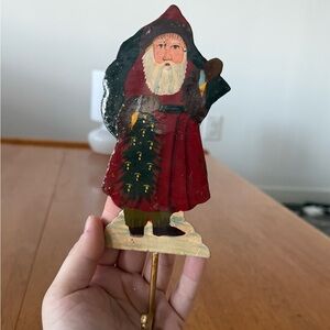 Hand Painted Vintage Santa Claus Wall Wreath Hanging Hook Christmas Decor